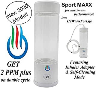 H2 USB Sport MAXX Hydrogen Water Generator with Glass Bottle and Inhaler Adapter (White)