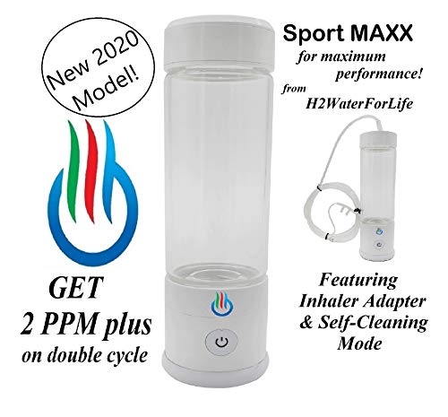 H2 USB Sport MAXX Hydrogen Water Generator with Glass Bottle and Inhaler Adapter (White)