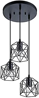 VILUXY Industrial 3-Light Pendant Lighting, with Black Metal Cage Shade, Adjustable Pendant Light for Kitchen Living Room Bedroom Hallway or Bar