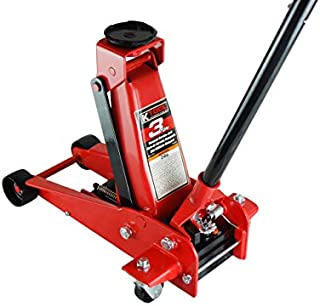 K Tool International 3 Ton Compact Floor Jack Service Jack; Swivel Rear Casters, Lifting Range to 18.75 Inches, Heavy Duty Steel, Premium Material; KTI63131A