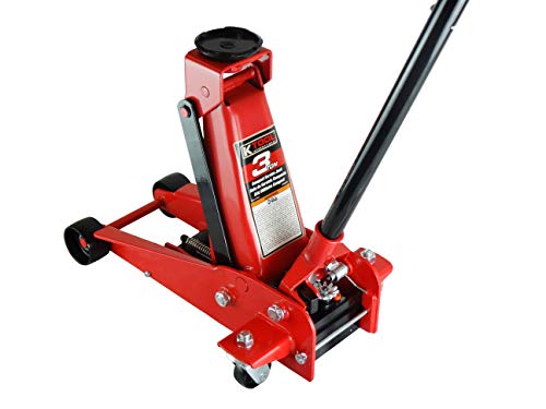 K Tool International 3 Ton Compact Floor Jack Service Jack; Swivel Rear Casters, Lifting Range to 18.75 Inches, Heavy Duty Steel, Premium Material; KTI63131A