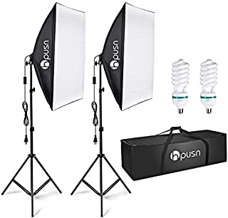 HPUSN Softbox Lighting Kit Professional Studio Photography Continuous Equipment with 85W 5500K E27 Socket Light and 2 Reflectors 50 x 70 cm and 2 Bulbs for Portrait Product Fashion Photography