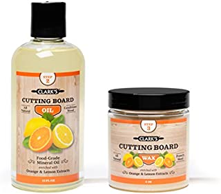 CLARK'S Cutting Board Oil & Wax (2 Bottle Set) | Includes CLARK'S Cutting Board Oil (12oz) & CLARK'S Finish Wax (6oz) | Orange & Lemon Scent