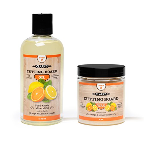 CLARK'S Cutting Board Oil & Wax (2 Bottle Set) | Includes CLARK'S Cutting Board Oil (12oz) & CLARK'S Finish Wax (6oz) | Orange & Lemon Scent