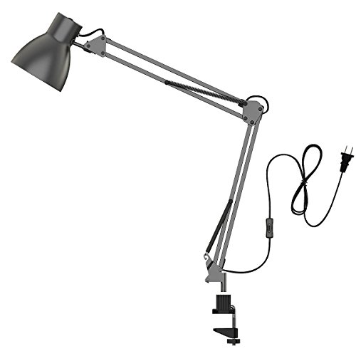 ToJane Swing Arm Desk Lamp,Architect Table Clamp Mounted Light, Flexible Arm Drawing/Office/Studio Table Lamp,Grey Metal Finish