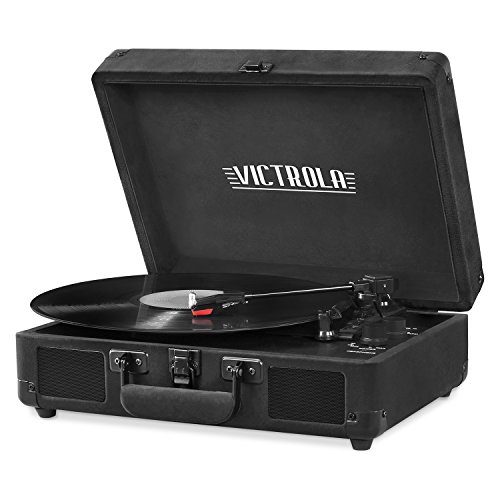 Victrola Vintage 3-Speed Bluetooth Portable Suitcase Record Player with Built-in Speakers | Upgraded Turntable Audio Sound| Includes Extra Stylus | Black Velvet (VSC-550BT-BKV)