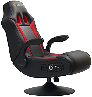 X Rocker 2.1 Wireless Bluetooth Vibe SE Audi Vibrating Video Foldable Gaming Chair with Pedestal Base and High Tech Audio-Tilt & Swivel Design w/ Lumbar Support, Head & Arm Rests - Black/Red, 5125401