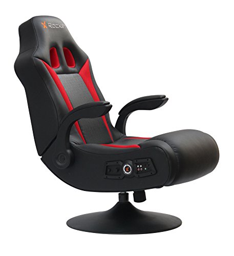 X Rocker 2.1 Wireless Bluetooth Vibe SE Audi Vibrating Video Foldable Gaming Chair with Pedestal Base and High Tech Audio-Tilt & Swivel Design w/ Lumbar Support, Head & Arm Rests - Black/Red, 5125401