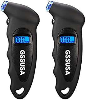 GSSUSA Digital Tire Pressure Gauge 150 PSI 4 Settings for Car Truck Bicycle Bike with Backlit LCD, Non-Slip Grip & Lighted Nozzle, Black(2 Pack)