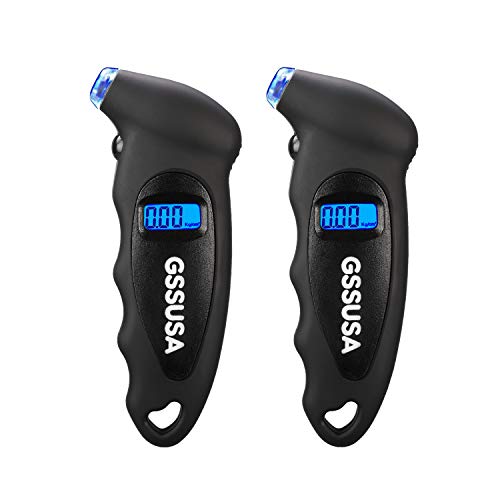 GSSUSA Digital Tire Pressure Gauge 150 PSI 4 Settings for Car Truck Bicycle Bike with Backlit LCD, Non-Slip Grip & Lighted Nozzle, Black(2 Pack)