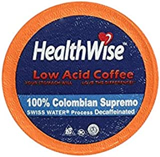 HealthWise Low Acid Swiss Water Decaffeinated Coffee for Keurig K-Cup Brewers, 100% Colombian Decaf Supremo, 12 Count