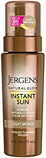 Jergens Natural Glow Instant Sun Body Mousse, Self Tanner for Light Bronze Tan, Sunless Tanning Body Bronzer, Fake Tan for Fair to Medium Skin, 6 Ounce