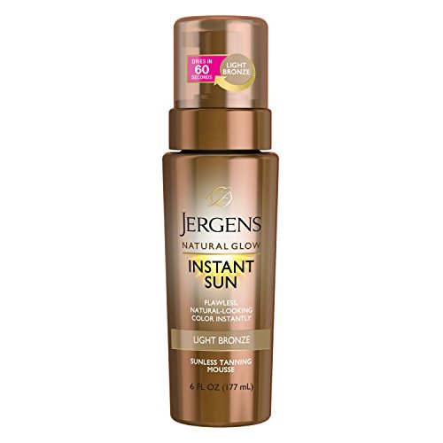 Jergens Natural Glow Instant Sun Body Mousse, Self Tanner for Light Bronze Tan, Sunless Tanning Body Bronzer, Fake Tan for Fair to Medium Skin, 6 Ounce