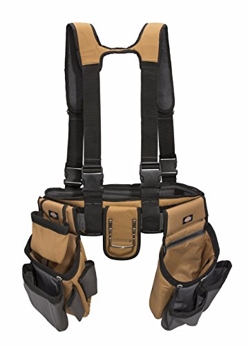 Dickies Work Gear  4-Piece Carpenter's Rig  57023  Tool Belt Suspenders  Cooling Mesh  Padded Suspenders  Steel Buckle  Leather Tool Belt  Grey/Tan  3.8 lb.