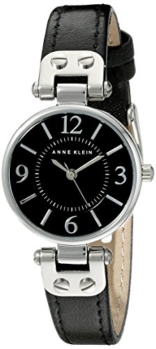 Anne Klein Women's 109443BKBK Silver-Tone Black Dial and Black Leather Strap Watch