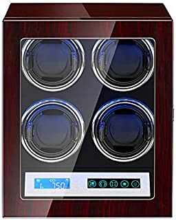 JQUEEN Watch Winder for 4 Watches,Piano Finish with High-Gloss Lacquer,Upgraded Adjustable Watch Pillows,Powered by Quiet Japanese Mabuchi Motor,Built-in Illumination(red+Black)