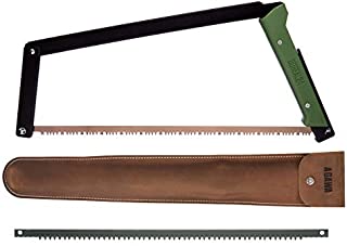 AGAWA - BOREAL24 Backwoods KIT - 24 Inch Folding Bow Saw, Premium Leather Sheath, Additional Aggressive Blade (Black Frame - Green Handle)