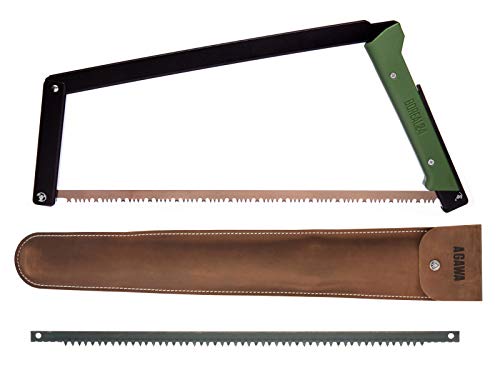 AGAWA - BOREAL24 Backwoods KIT - 24 Inch Folding Bow Saw, Premium Leather Sheath, Additional Aggressive Blade (Black Frame - Green Handle)