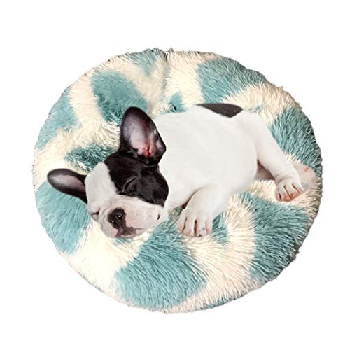 Huret Calming Bed for Dogs, Donut Cuddler Dog Beds, Ultra Soft Cozy Cat Beds Non-Slip Machine Washable, Blue White, S