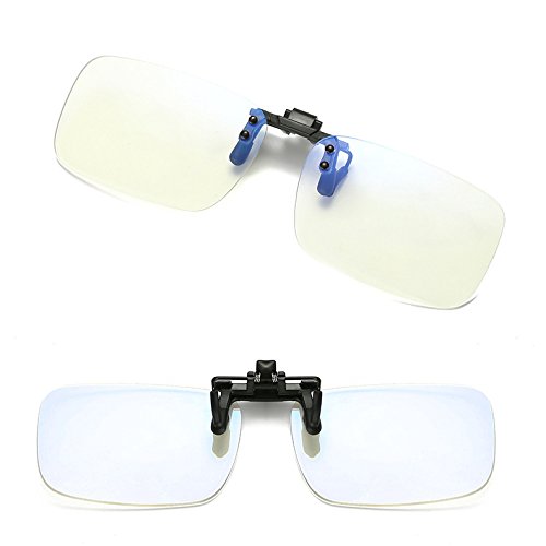 Computer Glasses Blocking Glasses Clip On Lens Anti Glare Filter Eyeglasses Eyewear Game Reading Glasses Pilot Glasses for Smart Phone, iPad, e-Book (Rectangle, White)