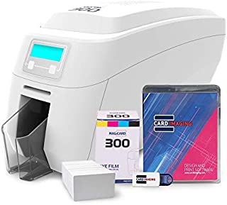 Magicard 300 Dual Sided ID Card Printer & Supplies Bundle Badge Maker Machine (3300-0021)