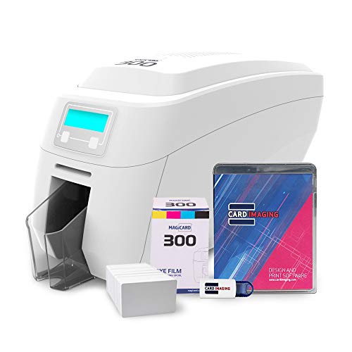 Magicard 300 Dual Sided ID Card Printer & Supplies Bundle Badge Maker Machine (3300-0021)