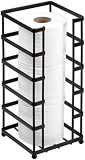 Richards Homewares Toilet Paper Holder Free Standing Storage and Bathroom Hold Jumbo and Mega Size Rolls, 5.94 x 5.94 x 13.78, Decorative Modern Black Metal and Wire Design