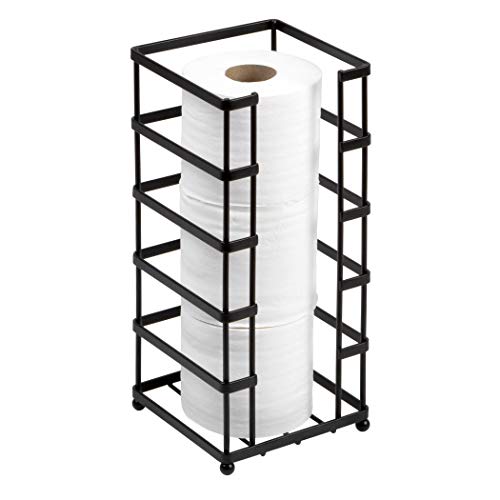 Richards Homewares Toilet Paper Holder Free Standing Storage and Bathroom Hold Jumbo and Mega Size Rolls, 5.94 x 5.94 x 13.78, Decorative Modern Black Metal and Wire Design