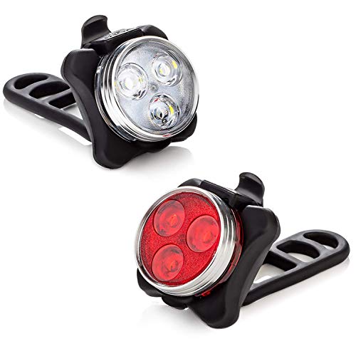 Vont'Pyro' Bike Light Set, USB Rechargeable, Super Bright Bicycle Light, Bike Lights Front and Back, Bike Headlight, 2X Longer Battery Life, Waterproof, 4 Modes (2 Cables, 4 Straps)