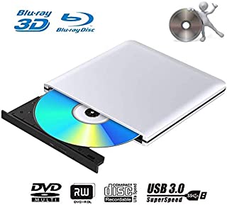 External 4K 3D Blu Ray DVD Drive Burner, Portable Ultra Slim USB 3.0 Blu Ray BD CD DVD Burner Player Writer Reader Disk for Mac OS, Windows 7/8.1/10 /Linxus, Laptop, PC (Silver)