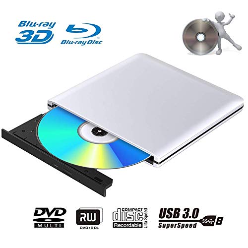 External 4K 3D Blu Ray DVD Drive Burner, Portable Ultra Slim USB 3.0 Blu Ray BD CD DVD Burner Player Writer Reader Disk for Mac OS, Windows 7/8.1/10 /Linxus, Laptop, PC (Silver)