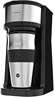 Vremi Single Cup Coffee Maker - Includes 14 Ounce Travel Coffee Mug and Reusable Filter - Personal 1 Cup Drip Coffee Maker to Brew Ground Beans - Black and Silver Single Serve One Cup Coffee Dripper