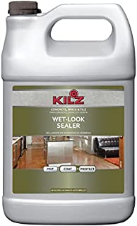 KILZ L390201 Interior/Exterior Concrete, Brick, and Tile Liquid Masonry Sealer, Wet Look (High-Gloss), Clear, 1-Gallon, 1 gal, 4 l