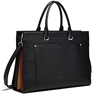 CLUCI Briefcase for Women Leather Slim 15.6 Inch Laptop Business Shoulder Bag Black