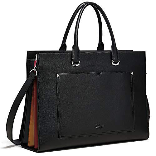 CLUCI Briefcase for Women Leather Slim 15.6 Inch Laptop Business Shoulder Bag Black