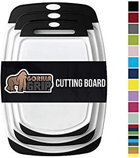 Gorilla Grip Original Oversized Cutting Board, 3 Piece, BPA Free, Dishwasher Safe, Juice Grooves, Larger Thicker Boards, Easy Grip Handle, Non Porous, Extra Large, Kitchen, Set of 3, Black