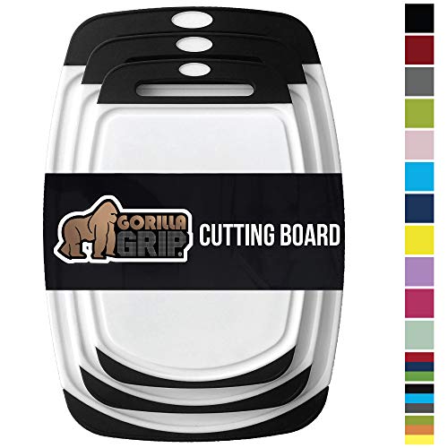 Gorilla Grip Original Oversized Cutting Board, 3 Piece, BPA Free, Dishwasher Safe, Juice Grooves, Larger Thicker Boards, Easy Grip Handle, Non Porous, Extra Large, Kitchen, Set of 3, Black