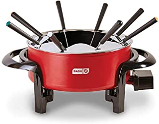 Dash Electric Fondue Set with Nonstick Pot, 8 Colored Forks & Temperature Control for Cheese, Chocolate, Steak, Poultry, Seafood + More, 3 QT, Red