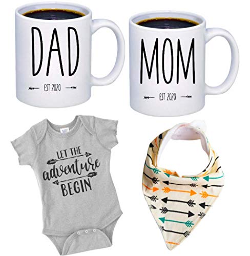 Pregnancy Gift Est 2020 - New Mommy and Daddy Est 2020 11 oz Mug Heart Set with