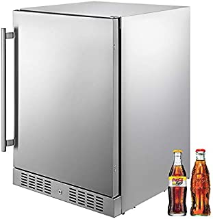 VBENLEM 24'' Built-in Stainless Steel Beverage Cooler 5.5 cu.ft. Soda & Beer Small Reversible Door Refrigerator 142 Can Fridge for Home Bar Office Commercial Indoor Outdoor Use (150L,Silver)