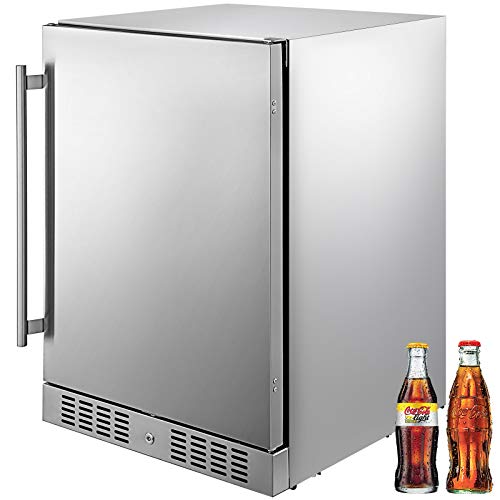 VBENLEM 24'' Built-in Stainless Steel Beverage Cooler 5.5 cu.ft. Soda & Beer Small Reversible Door Refrigerator 142 Can Fridge for Home Bar Office Commercial Indoor Outdoor Use (150L,Silver)