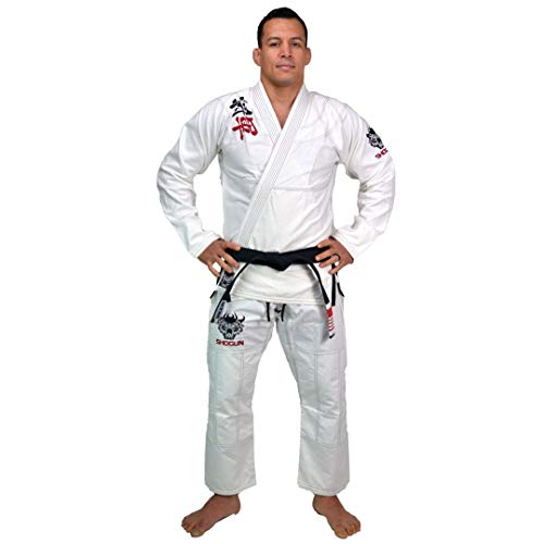 SHOGUN Fight Jiu Jitsu Gi Ultra Light'Kanji' 350gsm Pearl Weave Cotton Premium BJJ White A2