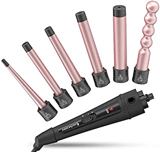 6 in 1 Curling Iron Wand Set with 6 Interchangeable Ceramic Barrels with Anti-scalding Tip (0.35'' to 1.25'') and Heat Resistant Glove - Rose Gold, Hair Curler for Girls Women Gifts By Duomishu