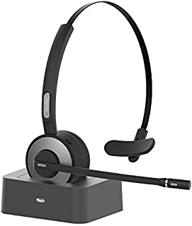 Bluetooth Headset, YAMAY Wireless Headset with Microphone (Noise Cancelling Mic) Charging Base Mute Button 19H Clear Talk Time Pro for Truck Driver Office Buiseness Call Center Home Smartphones PC