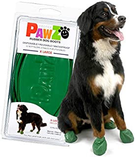 Pawz Dog Boots X-Large Green | Dog Paw Protection with Dog Rubber Booties | Dog Booties for Winter, Rain and Pavement Heat | Waterproof Dog Shoes for Clean Paws | Paw Friction for Dogs