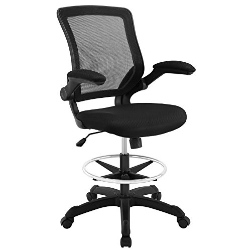 Modway Veer Drafting Chair - Reception Desk Chair - Flip-Up Arm Drafting Chair in Black