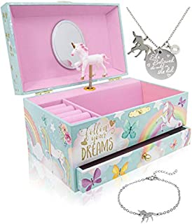The Memory Building Company Unicorn Music Box & Little Girls Jewelry Set - 3 Unicorn Gifts for Girls