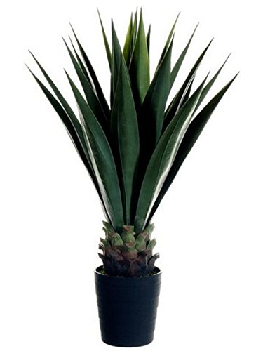 One 41 inch Indoor or Outdoor Artificial Sisal Potted Agave Plant UV Rated Cactus Cacti Aloe in Decorative Ribbed Black Planter