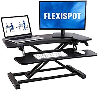 FLEXISPOT 32 inch Standing Desk Converter | Height Adjustable Stand Up Desk Riser, Black Home Office Desk Workstation for Dual Monitors and Laptop (M732)