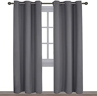 NICETOWN 3 Pass Microfiber Noise Reducing Thermal Insulated Solid Ring Top Blackout Window Curtains/Drapes (2 Panels, 42 x 84 Inch, Gray)